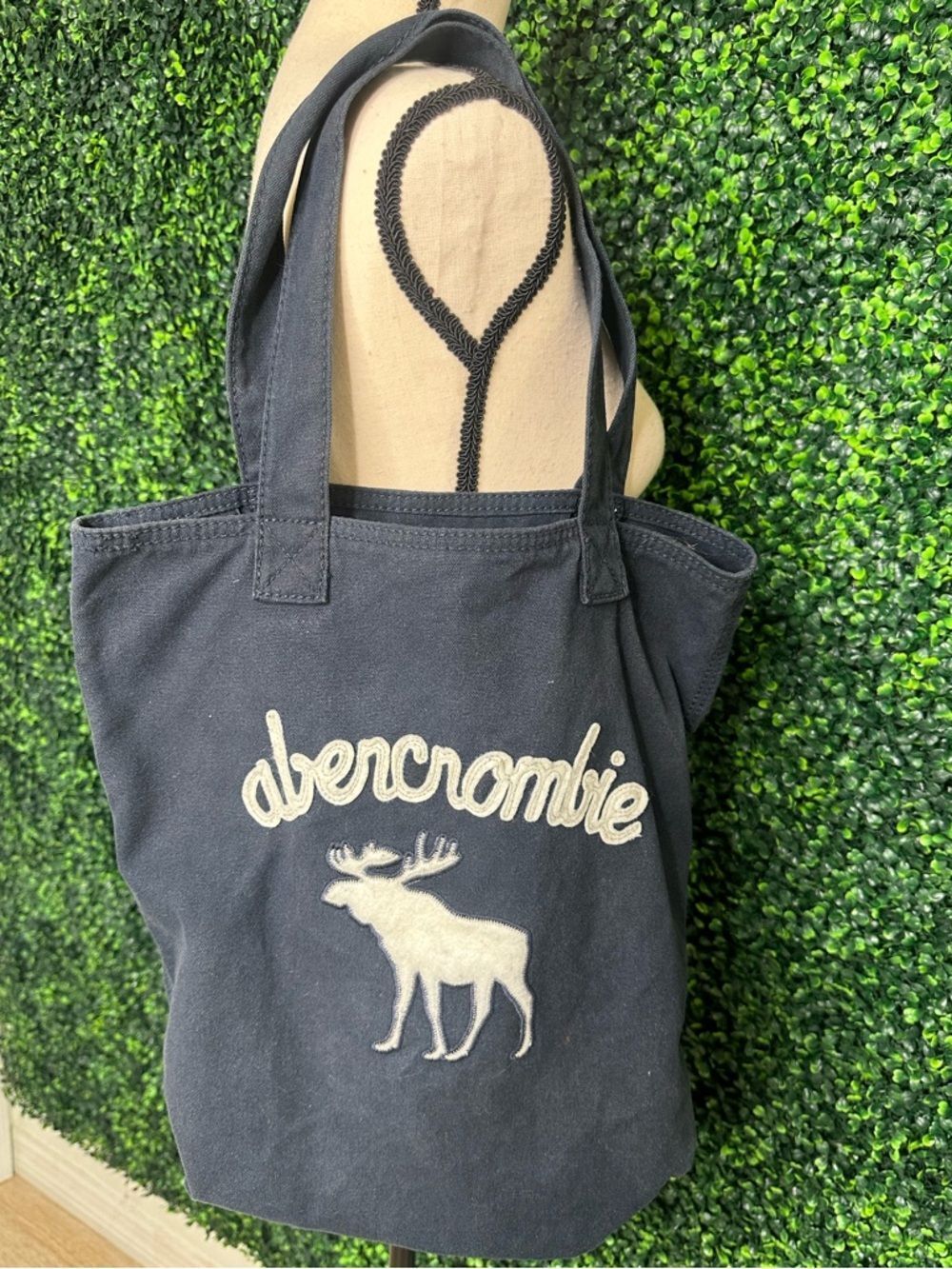 Vintage Abercrombie Kids Navy Canvas Tote Bag Moose Logo Y2K Preppy